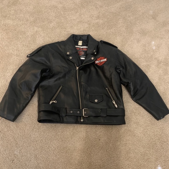 Harley Davidson Motorcycles Vinyl Biker Jacket. Zipper down and buttons. Large - Picture 3 of 9